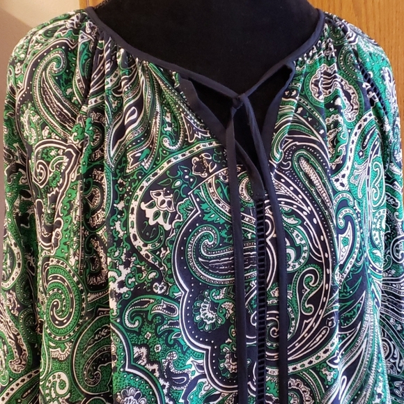 Michael michael kohrs blue green paisley sheer top - Picture 1 of 7